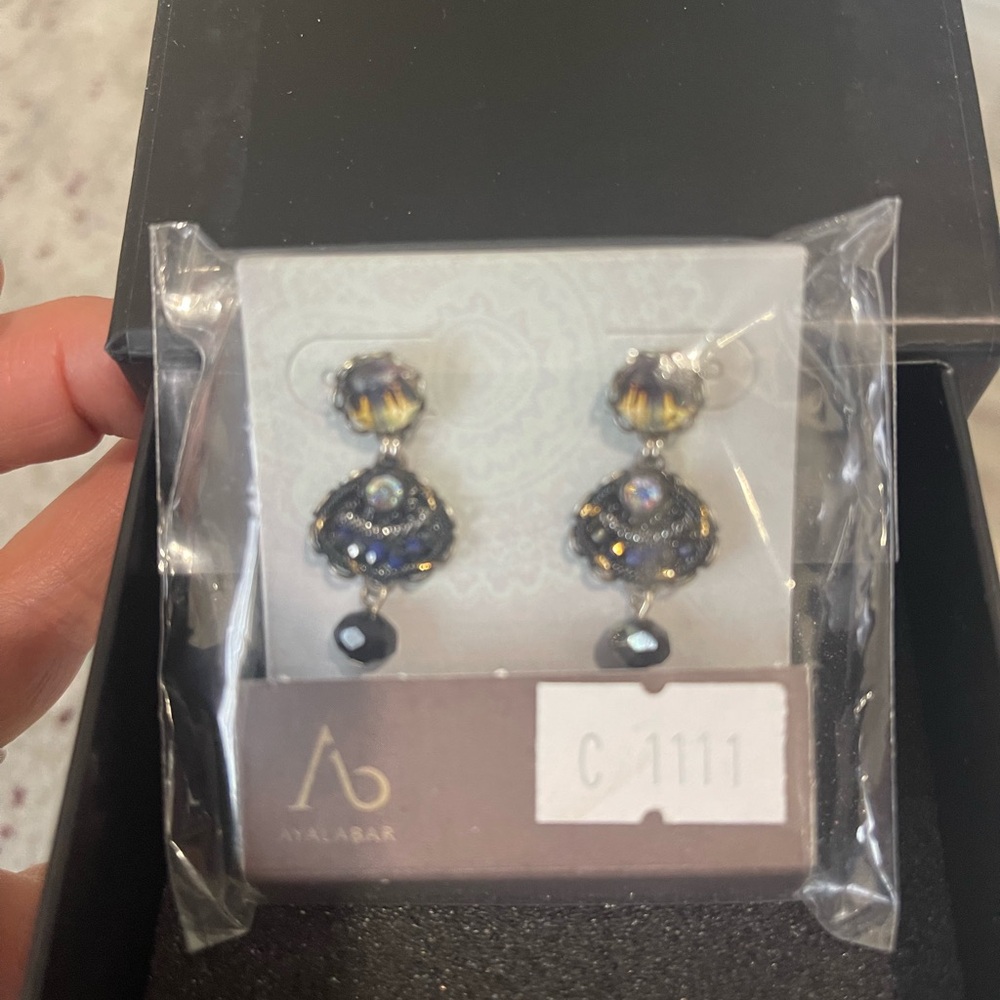 Ayala Bar Blue and Gold Dangle Earrings - Picture 2 of 4